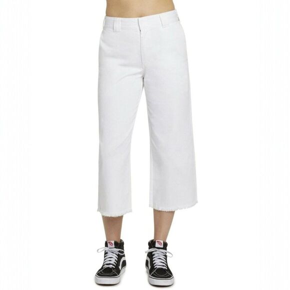 Dickies Size 15 Juniors White Relaxed Fit High Rise Fray Hem Cropped Work Pants - Picture 1 of 14